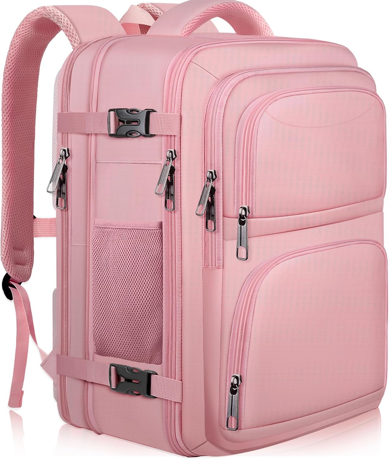 Travel Backpack for Women, 52L Carry On Backpack, Extra Large Expandable Travel Bag, 18.4 Inch TSA Flight Approved Luggage Personal Item Size with, Teacher Business Daypack, Pink
