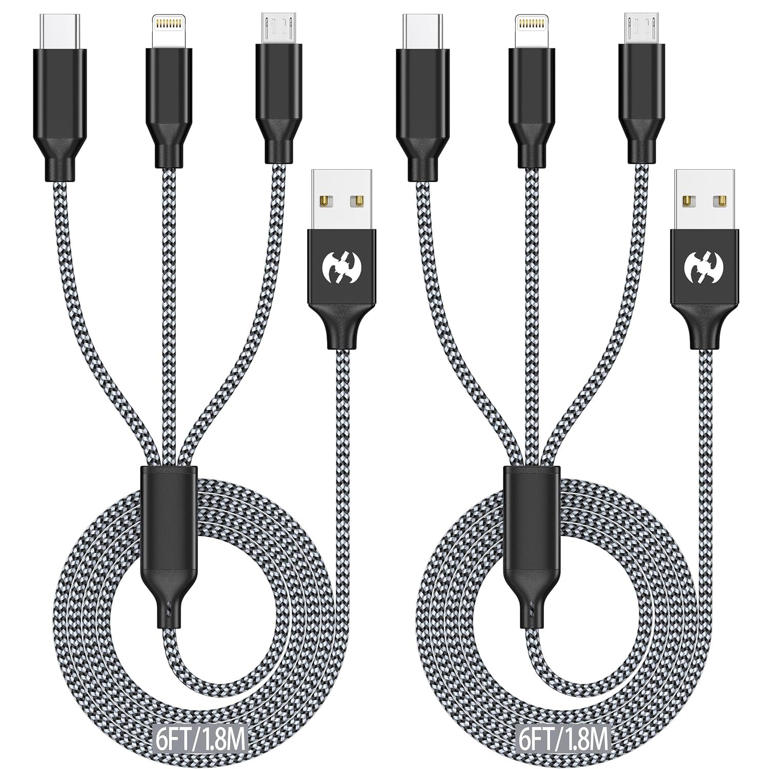 Multi Charging Cable 6ft 2Pack 3 in 1 Charger Cord, Multiple Rapid Cable