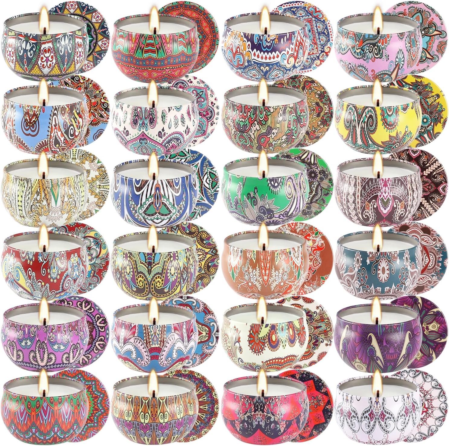 Scented Candles Gifts Set 24 Pack Soy Wax Travel Tin Advent Candles for Home 2.5 OZ jar Candles for Mom for Christmas, Birthday, Thanksgiving, Mother’s Day.