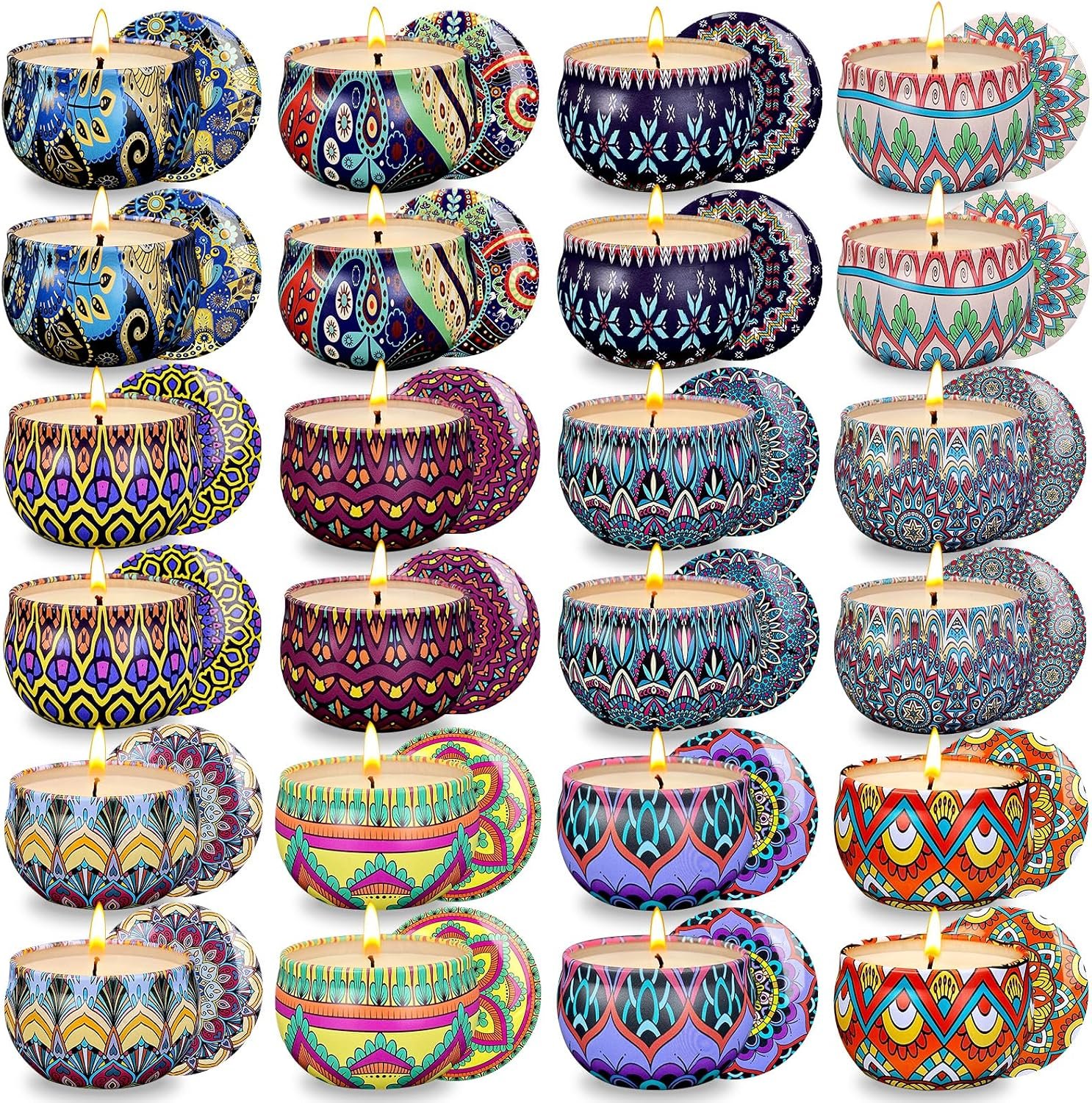 24 Pk 2.5oz Soy Wax Aromatherapy Tin Candles Boho Relaxation Gifts