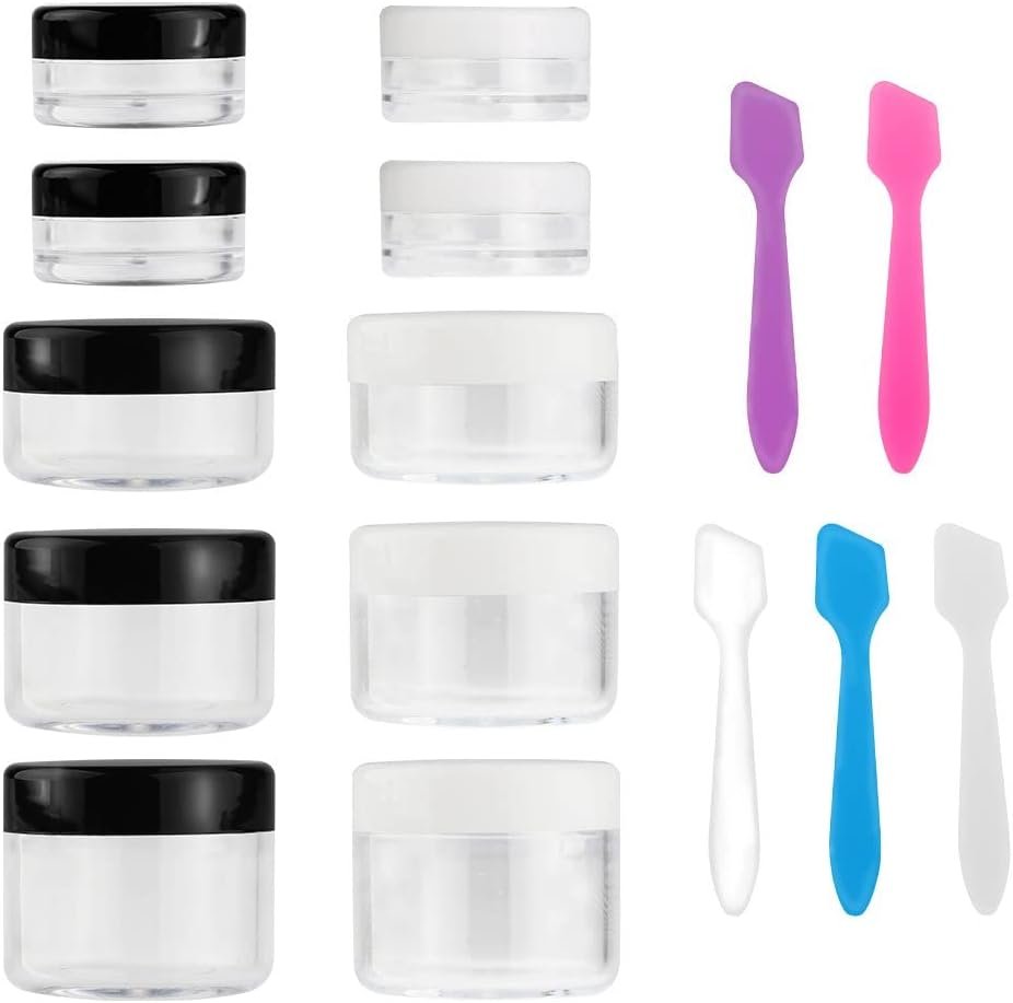 Accmor 10 Pieces Makeup Travel Containers with Lids 0.11/0.18/0.35/0.53/0.7 OZ Size Cosmetic Jars with 5 Pieces Mini Spatulas for Gift(random color)