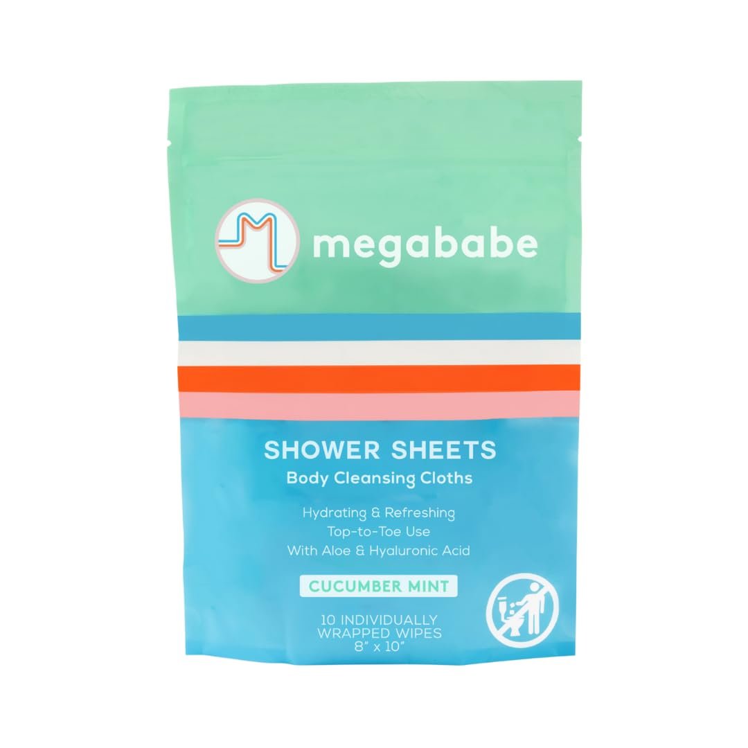 Megababe Cucumber Mint Shower Sheets, Oversized Wipes, 10 Wipes (Pack of 1)