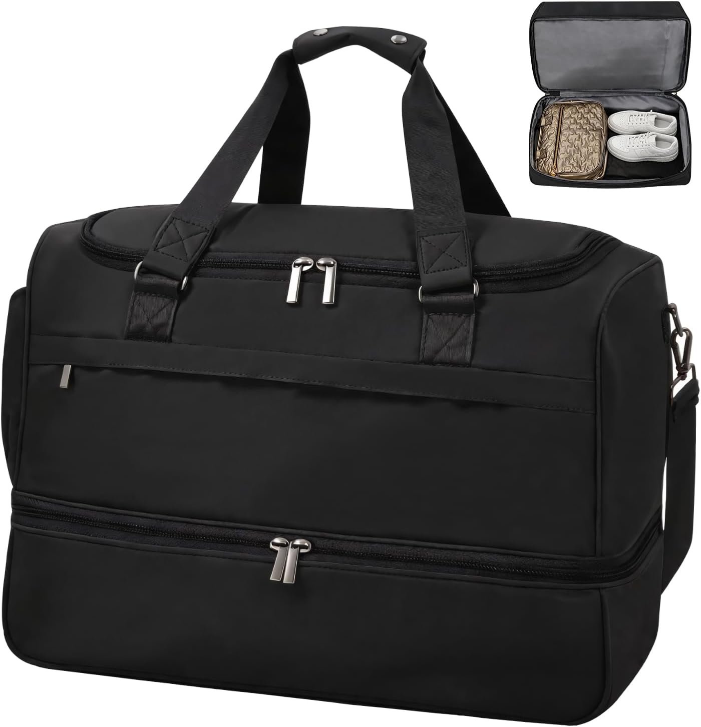Travel Duffle Bag for Women, Carry-On Weekender with Shoe Compartment