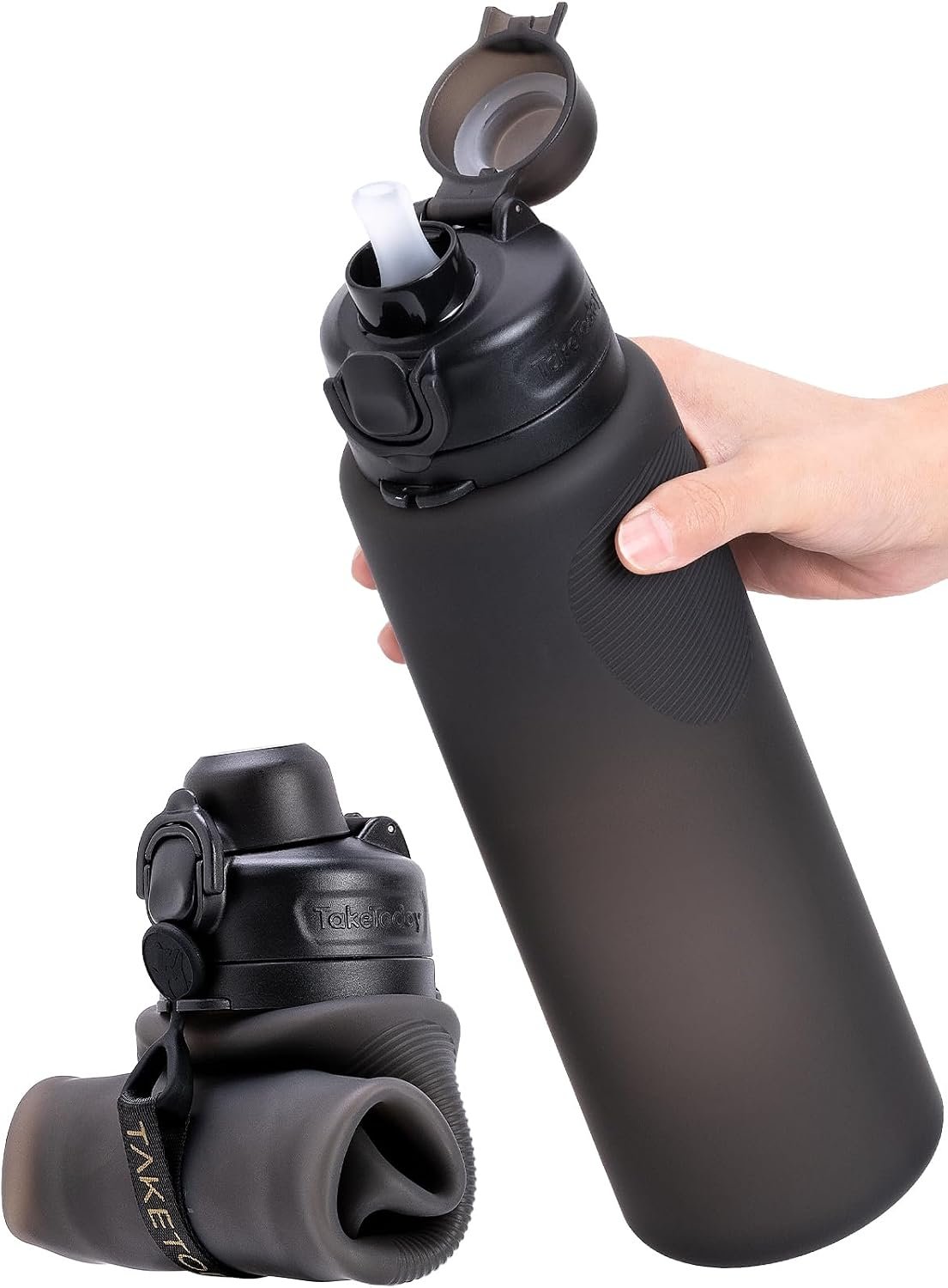 TakeToday Collapsible Water Bottles, Foldable for Travel, 32oz, Black