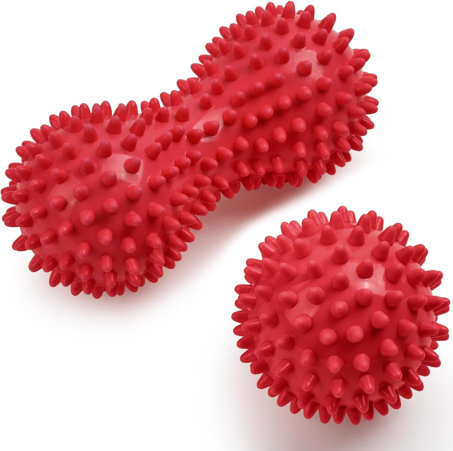 URAQT Spiky Massage Ball Set, 2 Pack Physical Therapy Massage Balls, Hard Lacrosse Ball & Spiky Massage Ball for Myofascial Release and Trigger Point Deep Tissue Massage (Red)