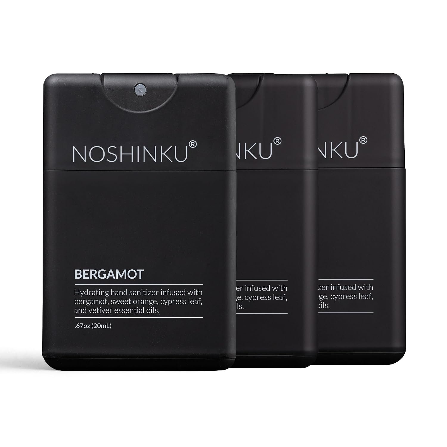 Noshinku – Refillable Hand Sanitizer Bergamot 3-Pack, Travel Size Spray with Hydrating Botanical Oils, Natural Ingredients, All Natural Fragrances, Sugarcane Derived Alcohol, No Parabens, No Dyes