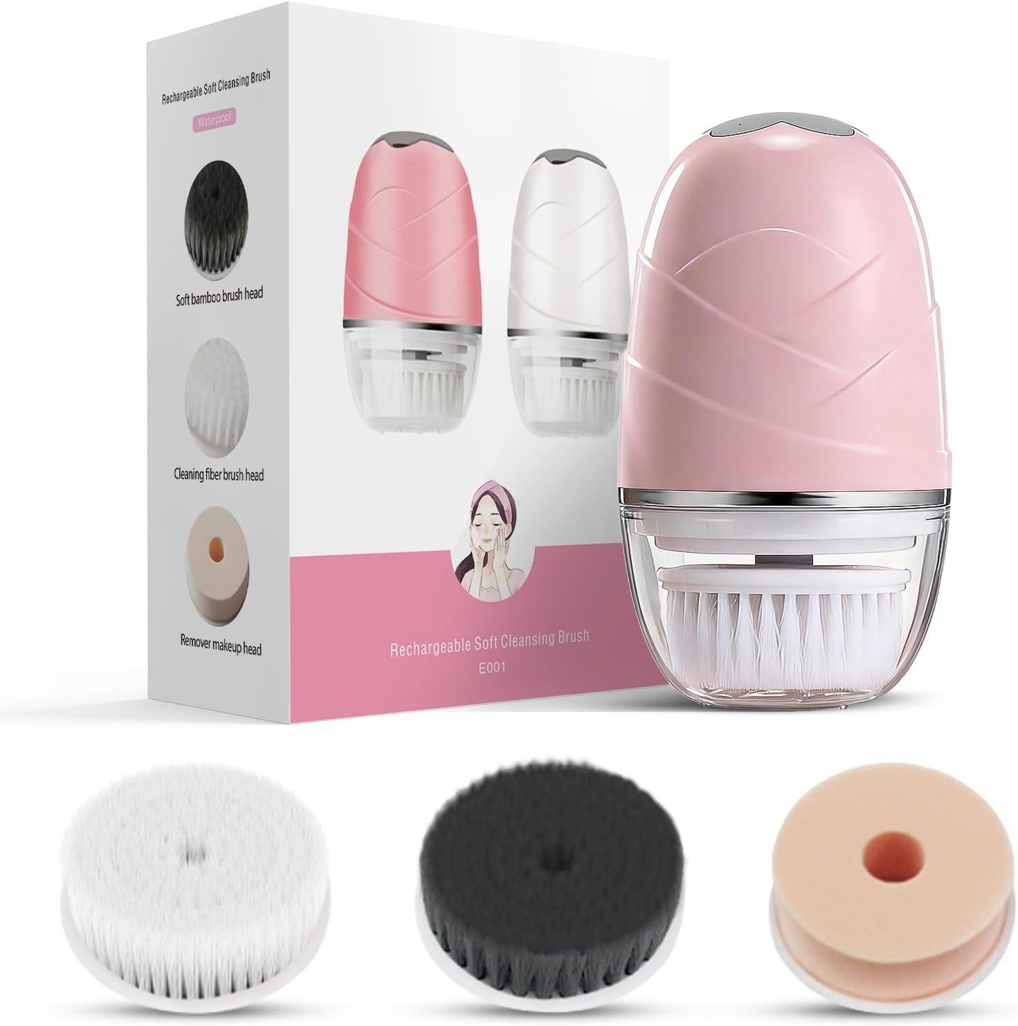 Facial Cleansing Brush, Mini Electric Face Scrubber, Waterproof Face Exfoliator Brush for Deep Cleansing, Portable Face Wash Brush for Travel, Easy to Carry, with 3 Brushheads for Women Mom Men