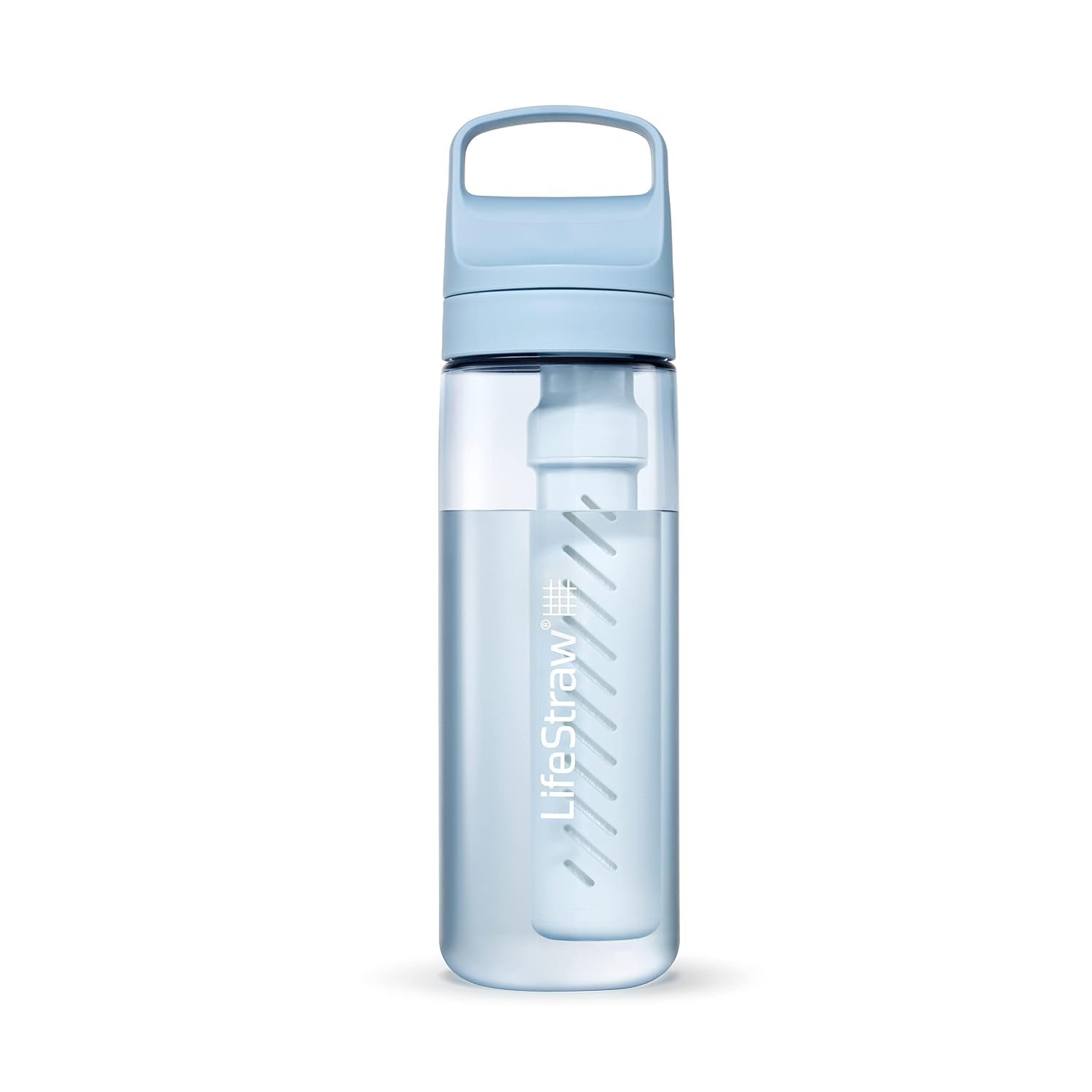 LifeStraw Go Series – BPA-Free Water Filter Bottle for Travel and Everyday use removes Bacteria, parasites and microplastics, Improves Taste, 22oz Icelandic Blue