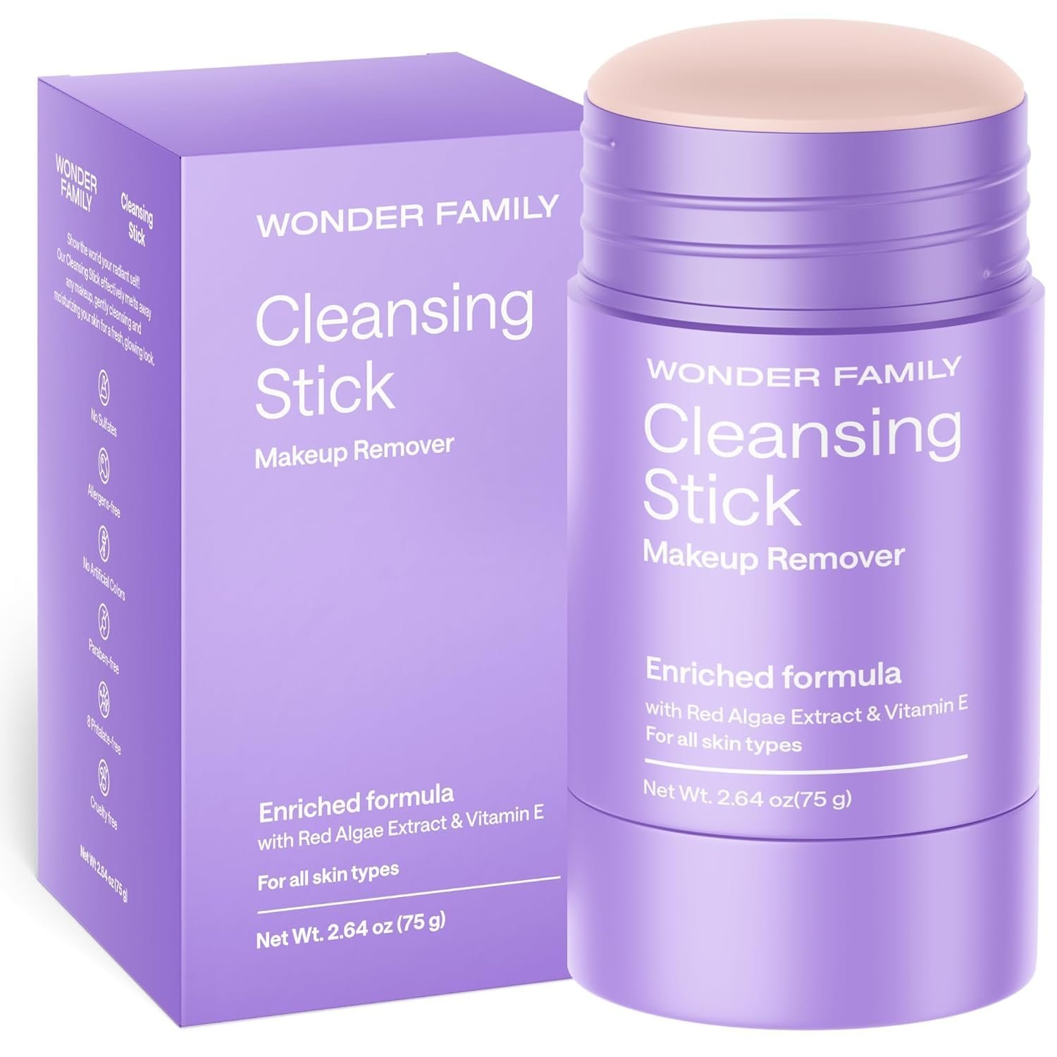Cleansing Balm Makeup Remover Stick – Balm-to-Milk Cleansing Gel Stick for Travel, Face Cleanser for Dry & Sensitive Skin Types, Removes Makeup, Paraben & Sulfate Free, Vitamin E + Red Algae