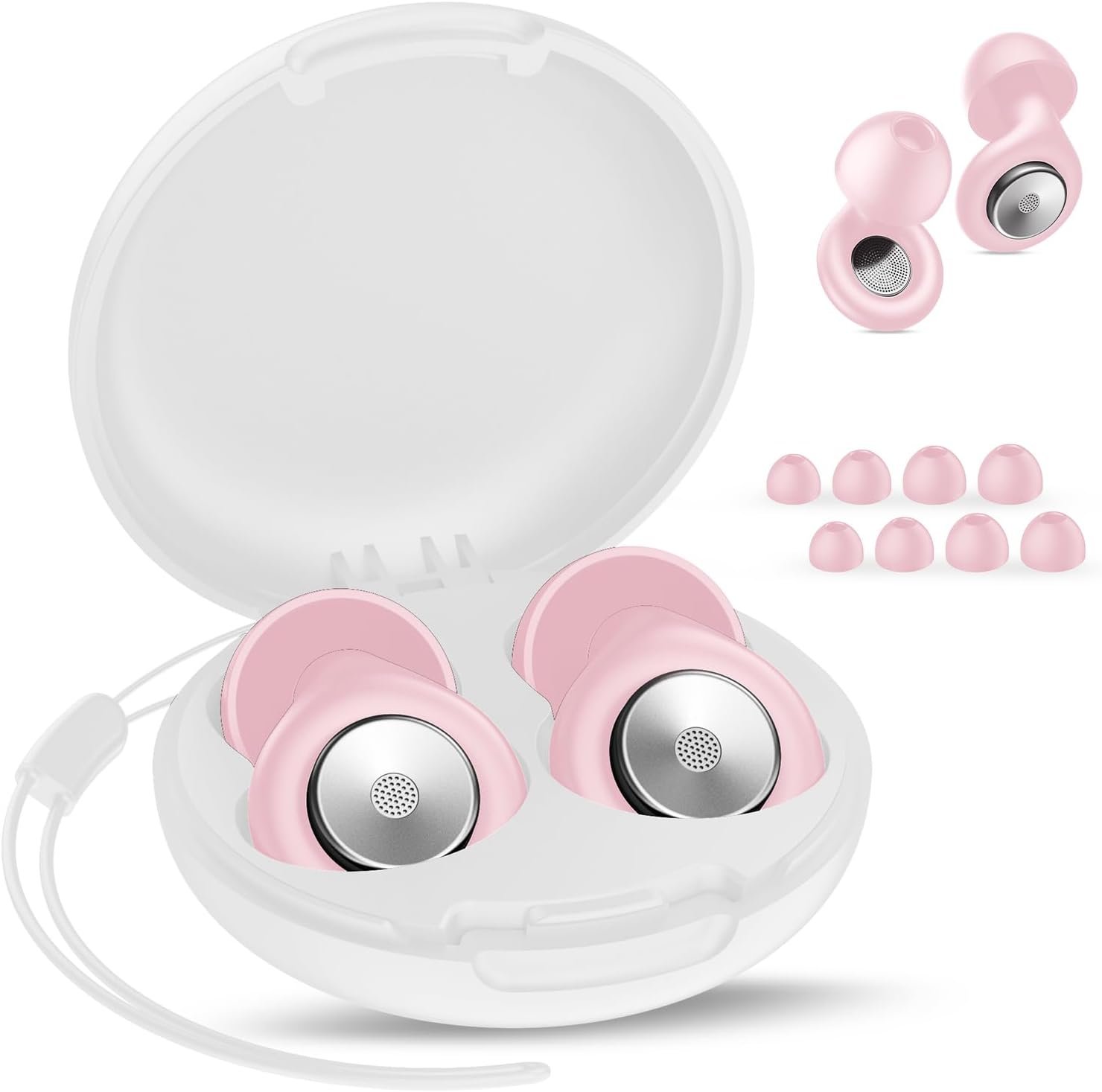 Earplugs for Hearing Protection and Noise Reduction, Sleeping Noise Cancelling, 30dB Soft Silicone Hearing Protection Earplugs, Reusable with Case & 8Eartips for Deep Focus, Light Pink