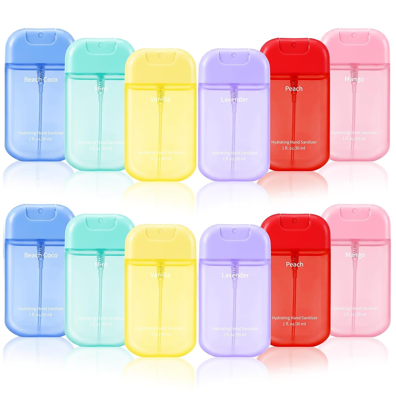 12 Pack Mist Hand Sanitizer Spray with Keychain Mini Hand Sanitizer Bulk 1oz Travel Size Back to School Teacher Gift for Team Employee Appreciation Scent Variety Pack for Backpack(Colorful,Simple)