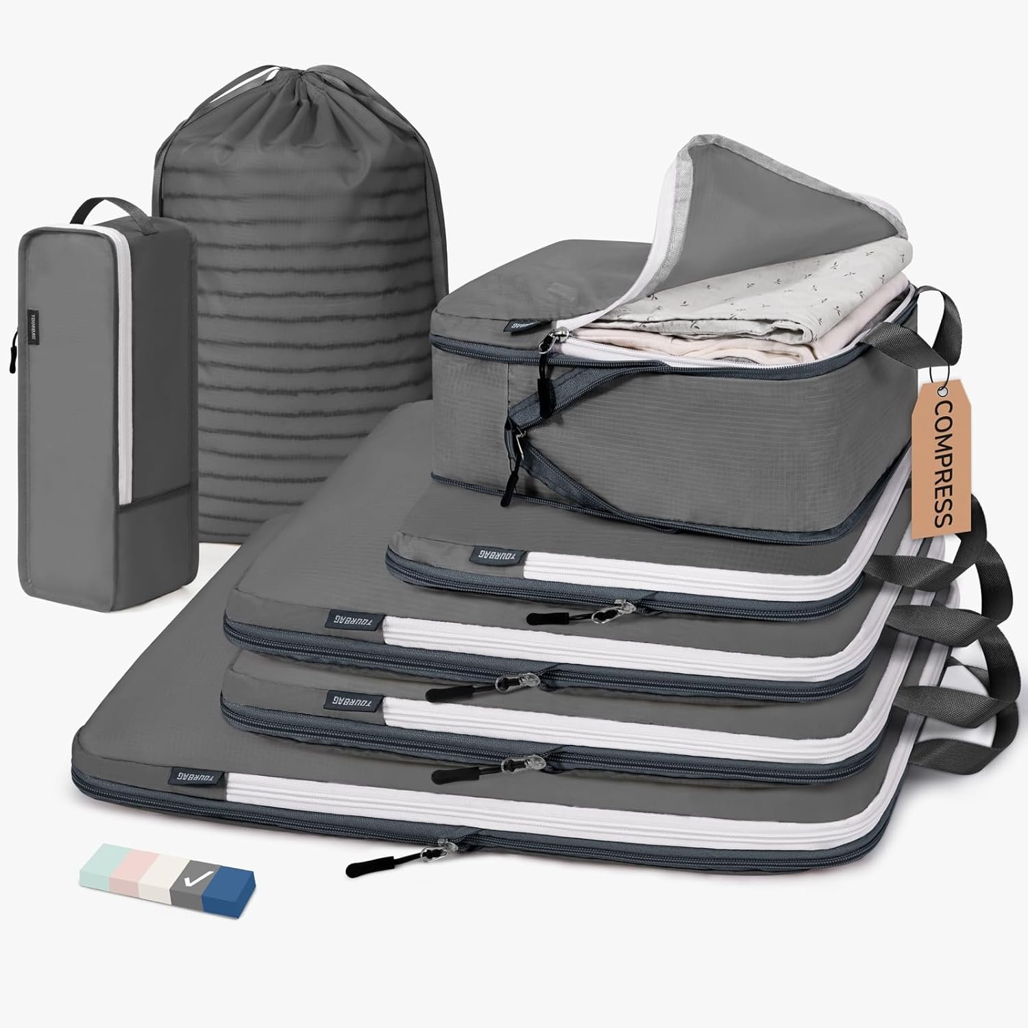 CherryNow 7 Set Compression Travel Packing Cubes for Suitcases, Grey