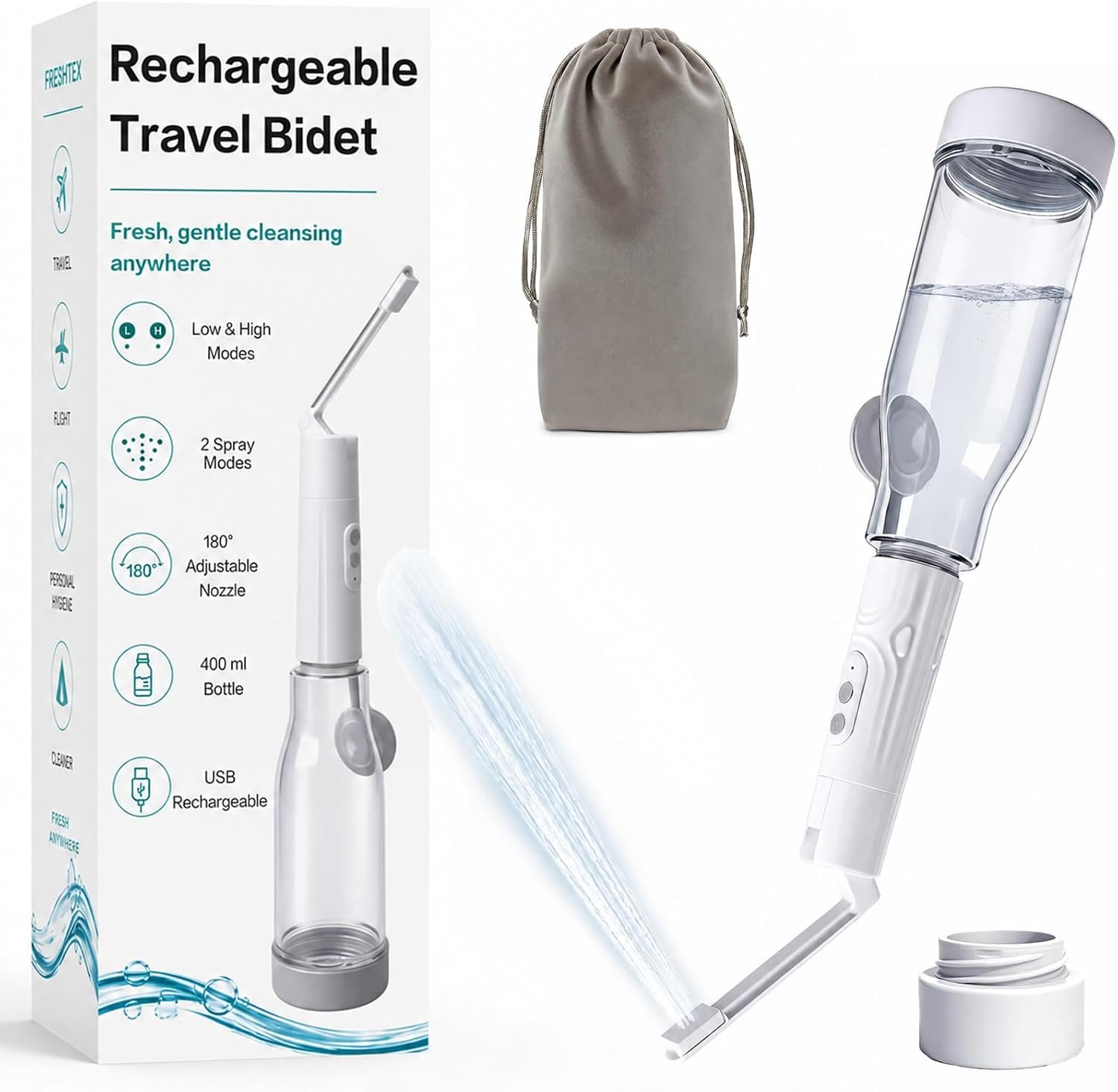 Portable Bidet for Travel, 400ml Rechargeable Electric Bidet Sprayer