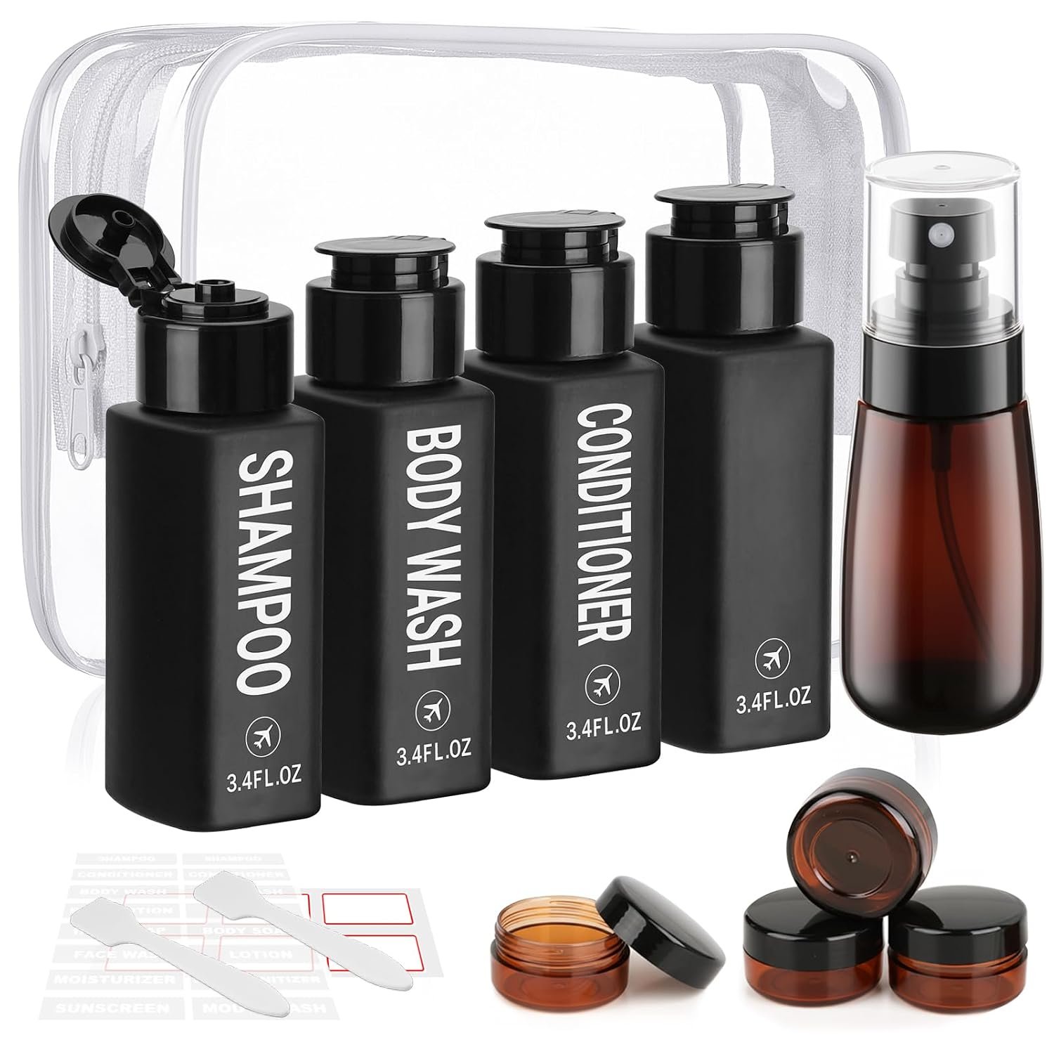 Travel Bottles for Toiletries 14PCS 3.4oz Pre-Printed Containers