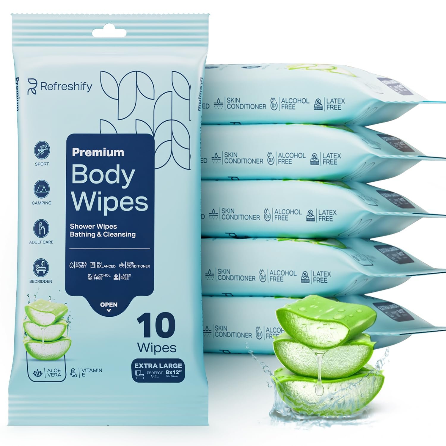 60 XL Shower Wipes – Body Wipes for Adults Bathing No Rinse for Women & Men