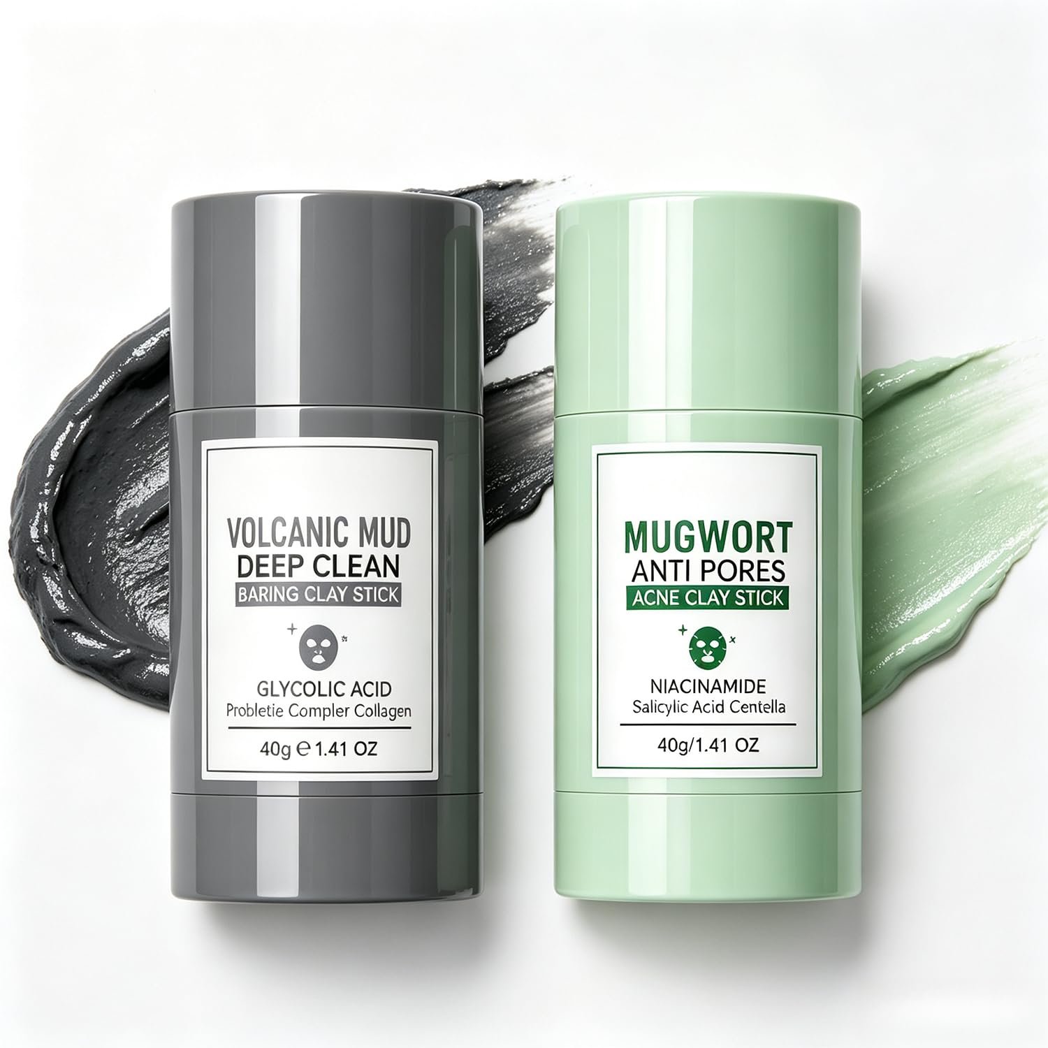 Clay Mask Stick – Black Head Remover for Face, Mugwort & Volcanic Clay Mask, Deep Pore Cleanser & Oil Control for Face, Gentle Skincare for Women & Men Travel-Friendly All Skin Types Mess Free, 2 Pack