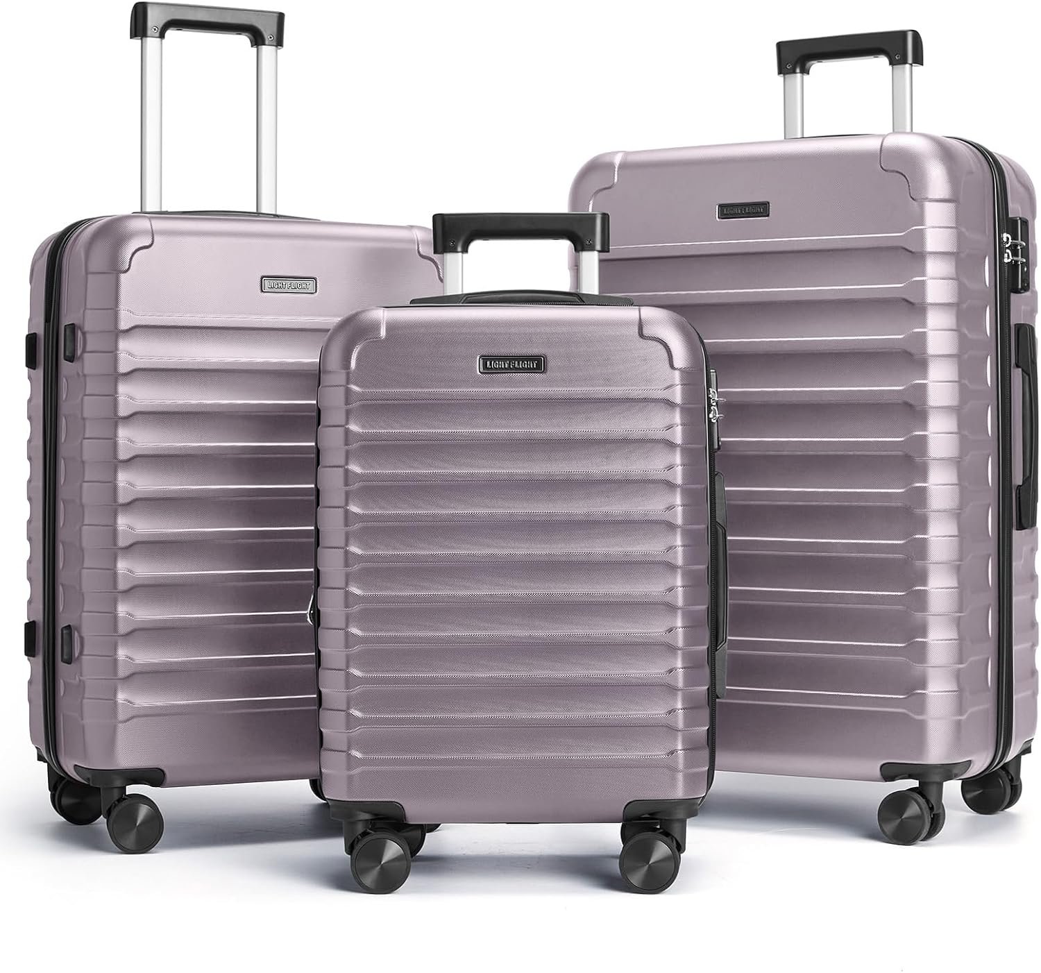 LIGHT FLIGHT Luggage Sets 3 Pcs Suitcase with Wheel,20″/24″/28″,Rose Purple
