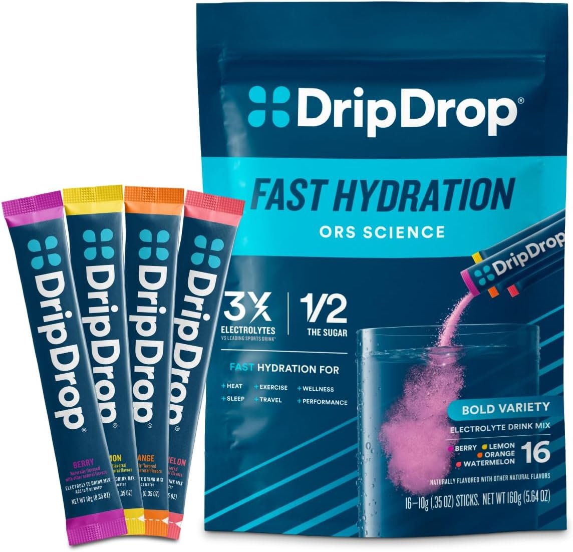 DripDrop Hydration Bold Variety Pack, Electrolyte Packets, 16 Count