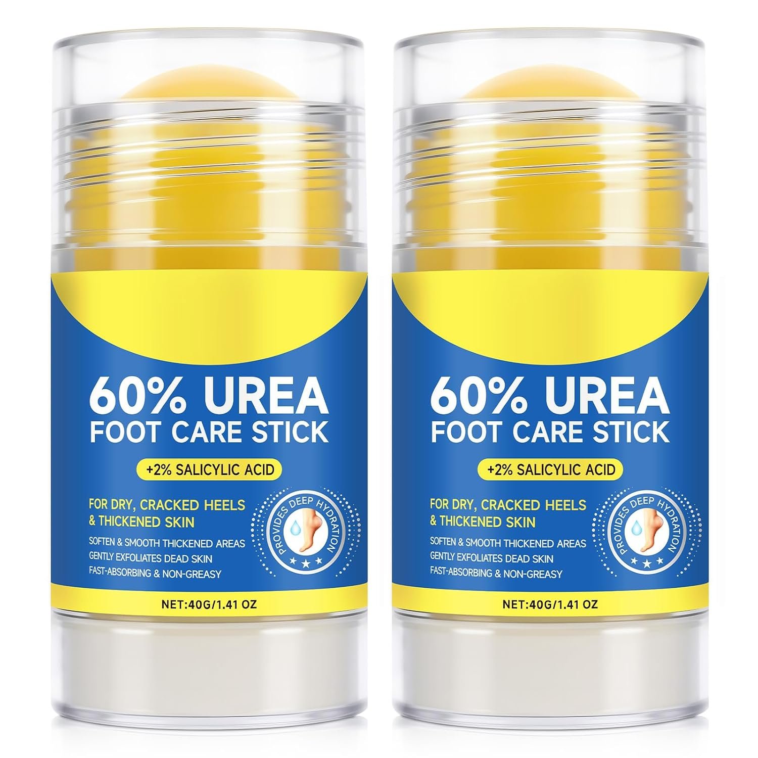 Urea Cream 60% with 2% Salicylic Acid Stick, 2Pack Urea Foot Cream for Dry Cracked Heels, Callus Remover, Hydrating and Softening Moisturizer for Feet, Hands, Knees, Elbows, Exfoliating Dead Skin
