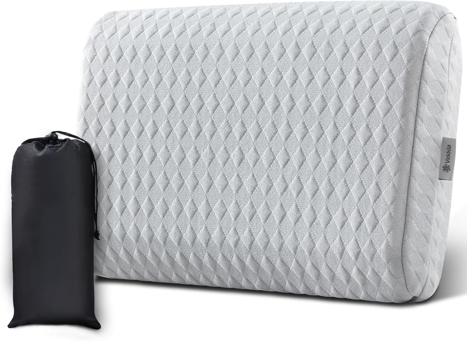 Vekkia Camping Pillow, Memory Foam Travel Pillow with Washable Cover,Gray-M