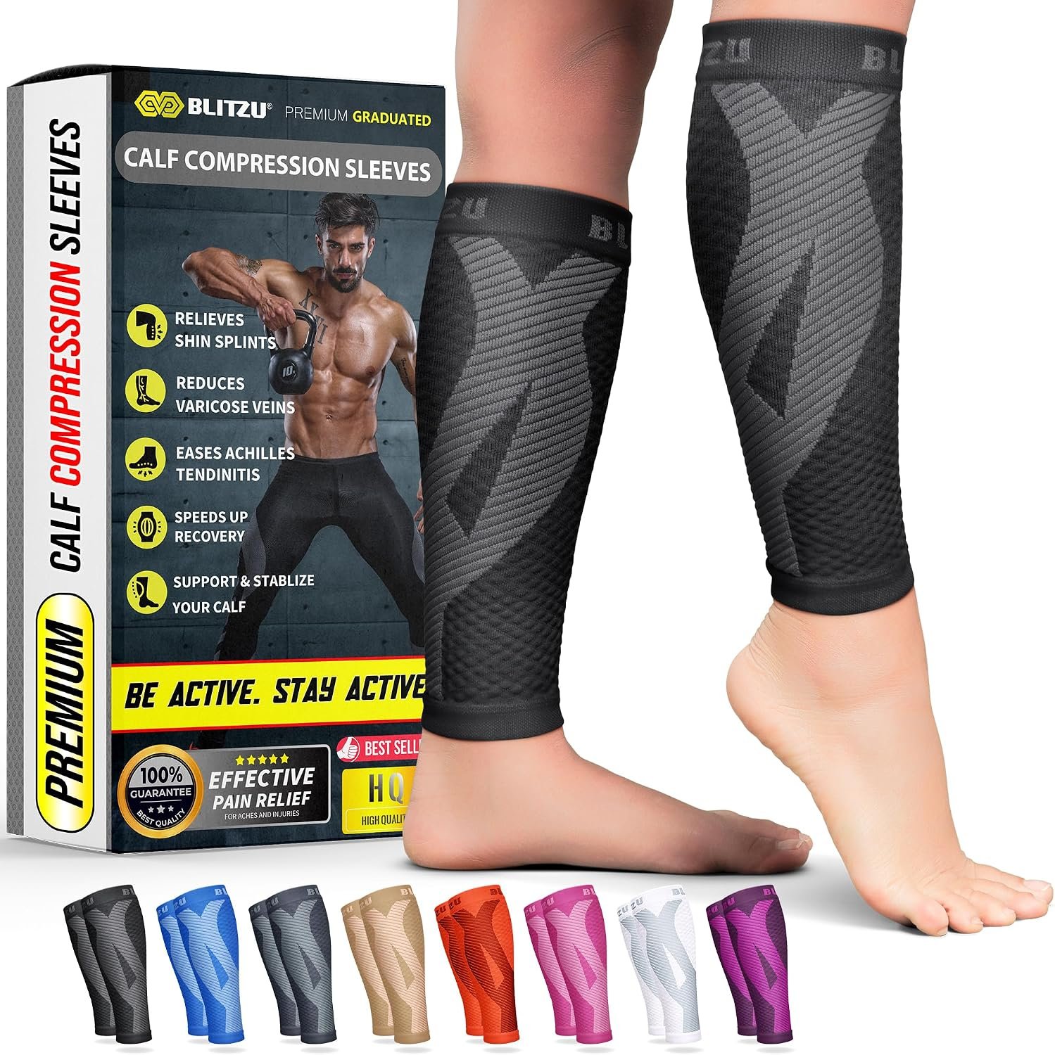 BLITZU Calf Compression Sleeves, Footless Compression Socks for Men & Women