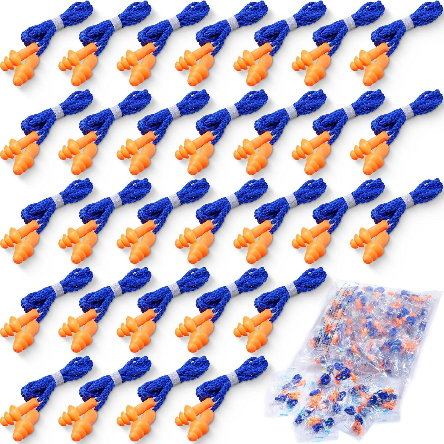 Tondiamo 200 Pairs Ear Plug Bulk with Cord Reusable Silicone, Blue, Orange