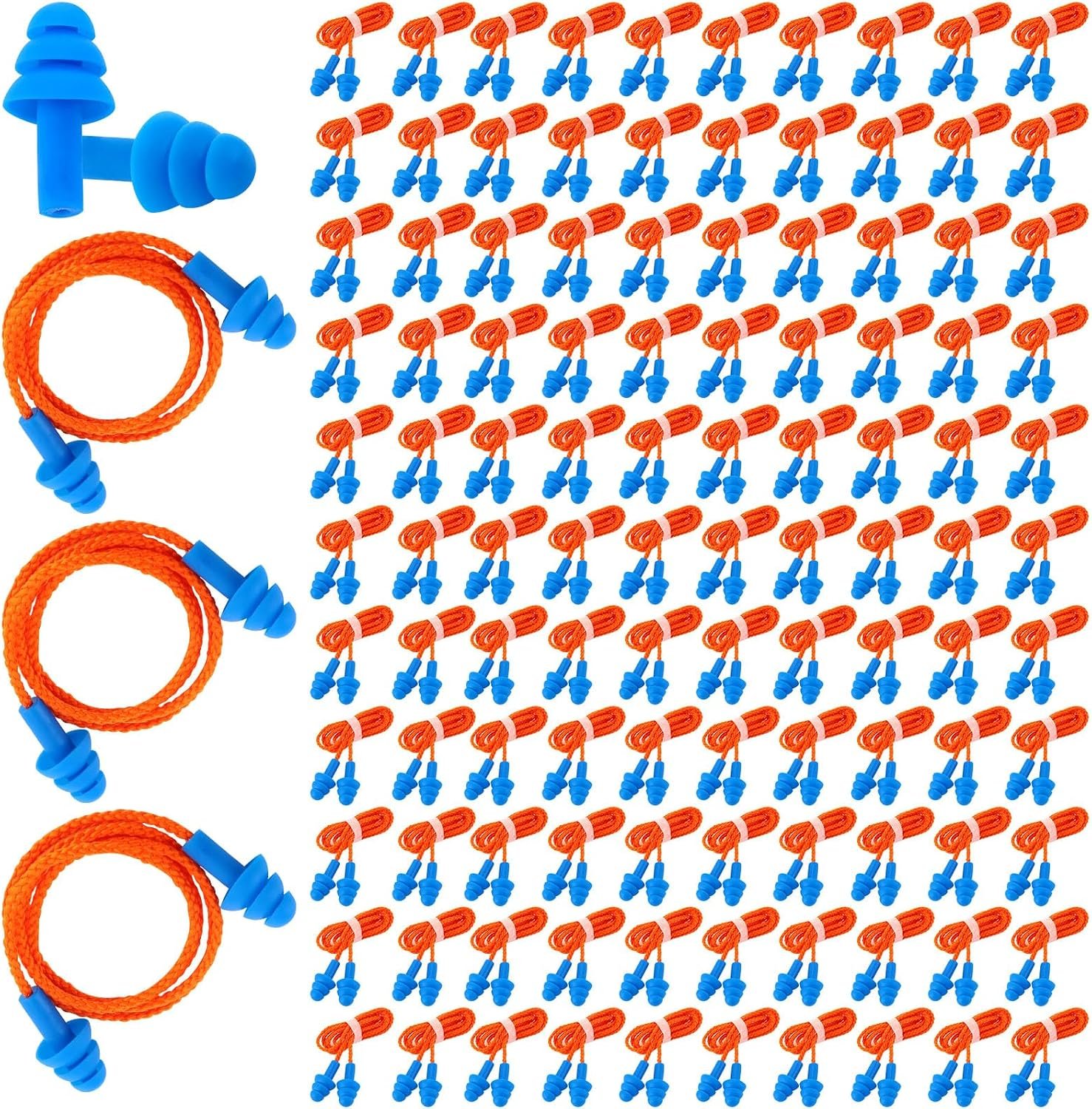 Xuhal 200 Pairs Corded Silicone Ear Plugs with Cord, Blue