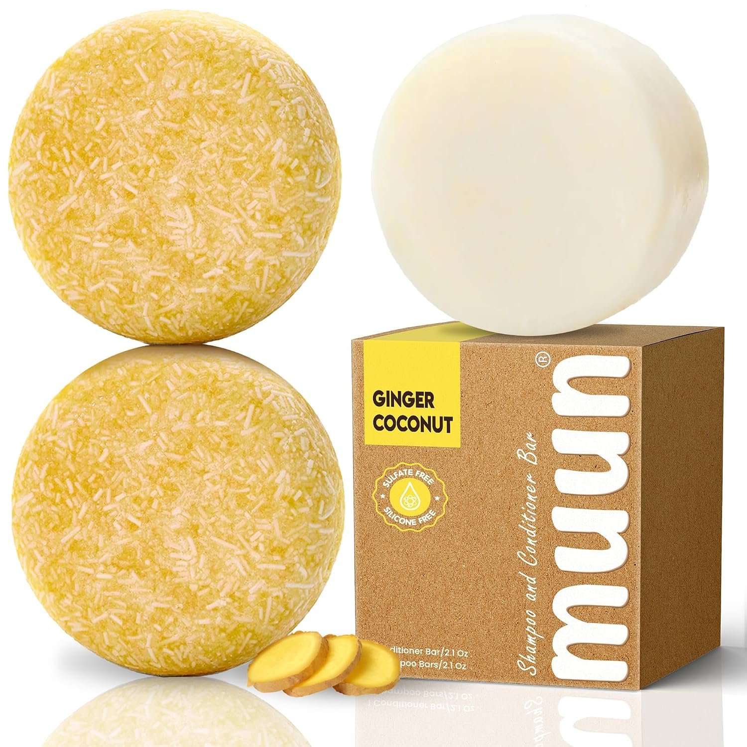 Muun Ginger Shampoo and Conditioner Bar Thickening Sulfate Silicone Free