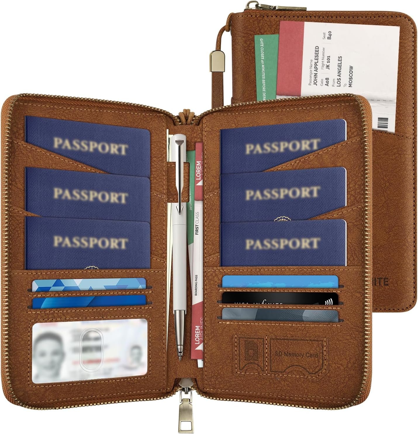 Likesing Family Passport Holder for 4, RFID Multiple Passport Holder-Brown